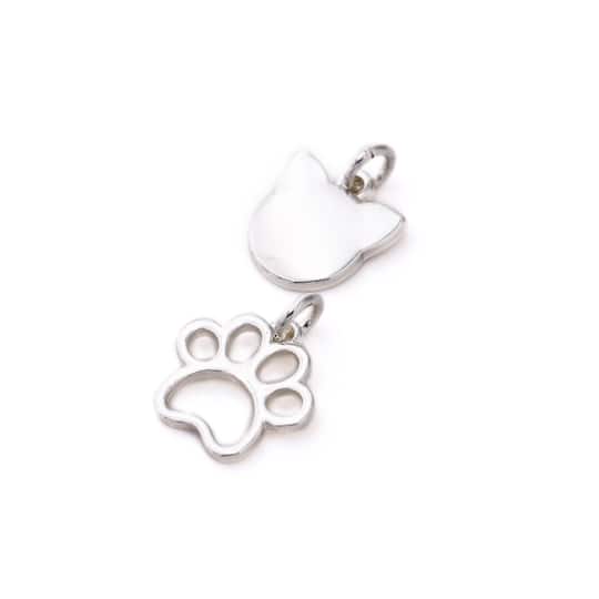 Charmalong™ Silver Plated Cat & Paw Charms by Bead Landing™